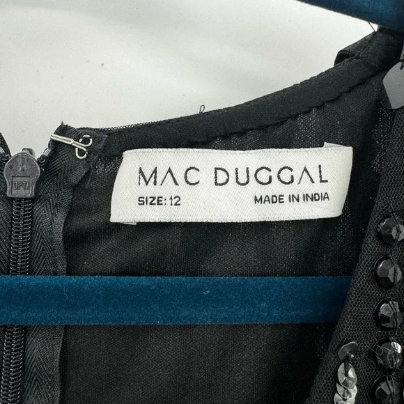 Mac Duggal Sheer Sleeve Fringes Cocktail Dress Black Size 12 NWT - Picture 12 of 12